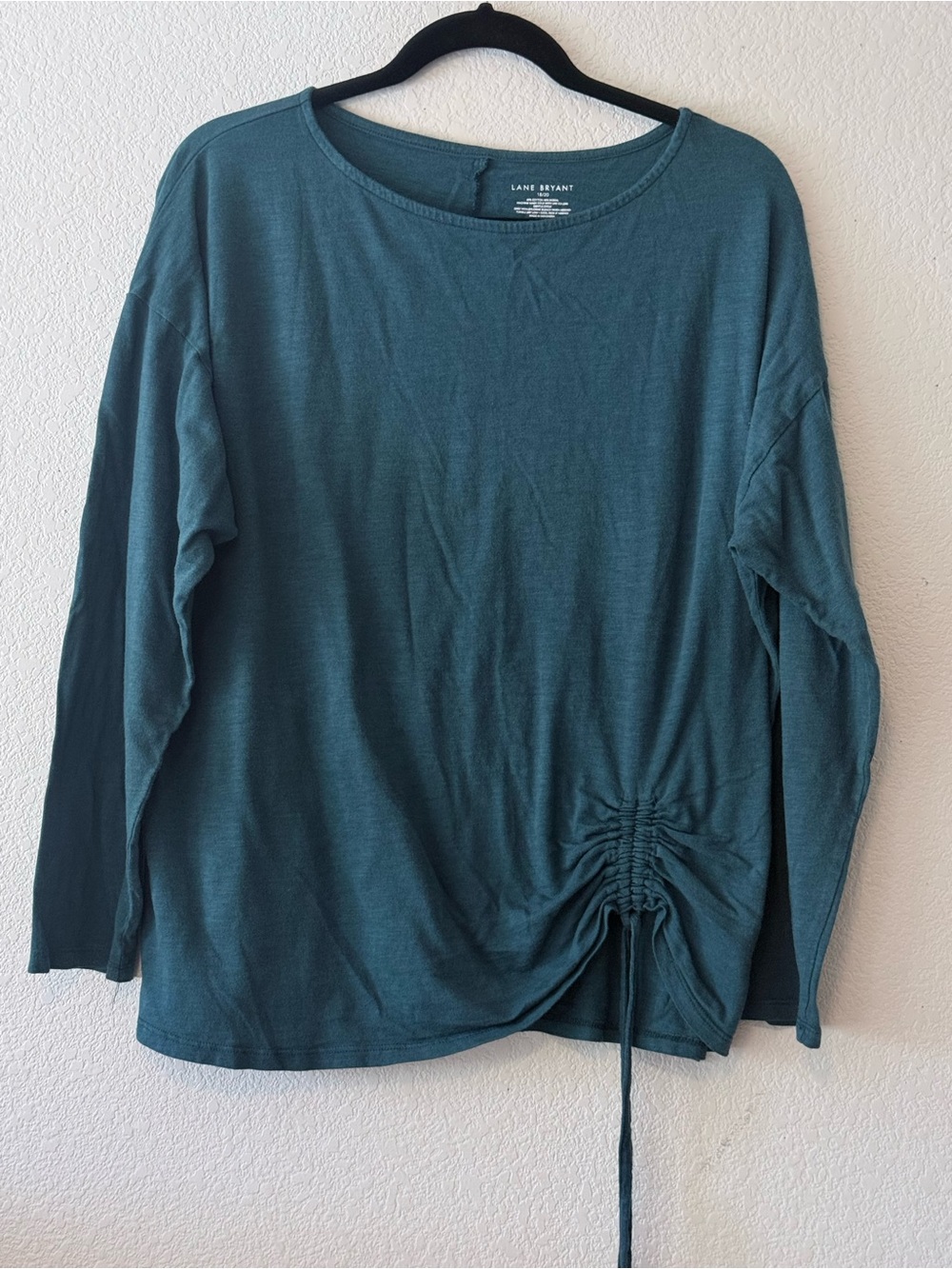 Lane Bryant Teal Drawstring Ruched Long Sleeve Top 0296